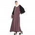Designer abaya with double sleeves- Plum brown and black
